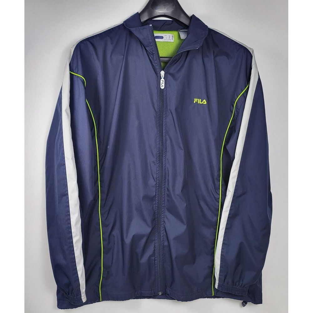 Fila Athletic Track Windbreaker Jacket Mens XXL 2XL‎ Navy With Acid Green Accent